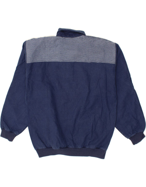 Moletom masculino VINTAGE com gola polo Jumper IT 50 médio azul marinho listrado