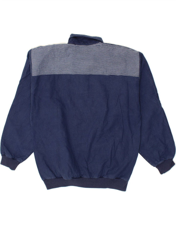 Moletom masculino VINTAGE com gola polo Jumper IT 50 médio azul marinho listrado