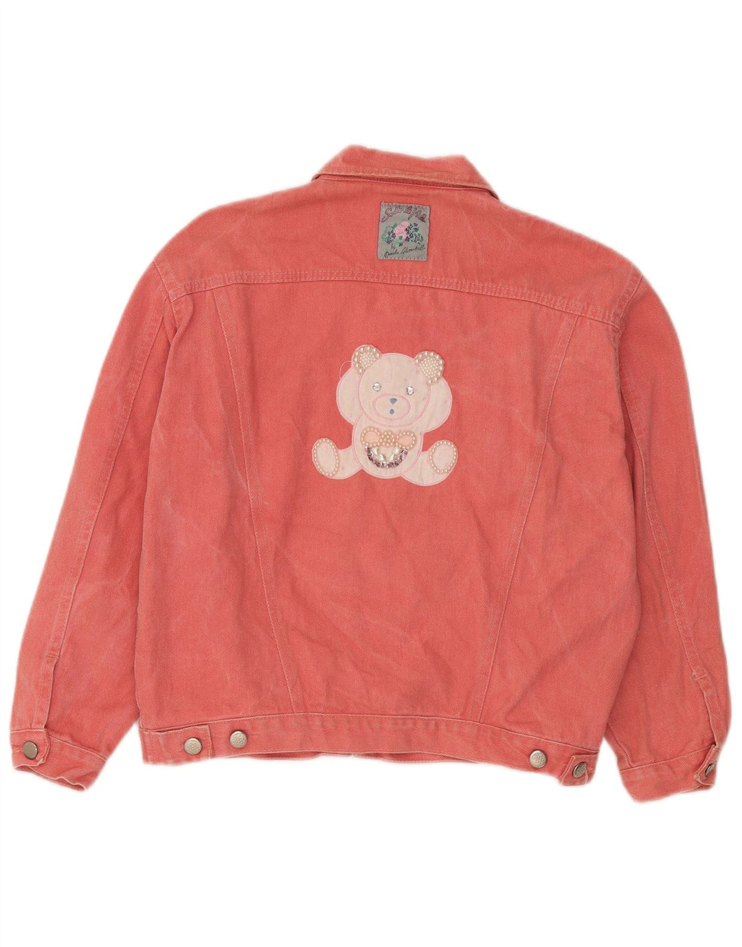 Jaqueta jeans feminina vintage Teddy Bear gráfica IT 42 algodão rosa médio
