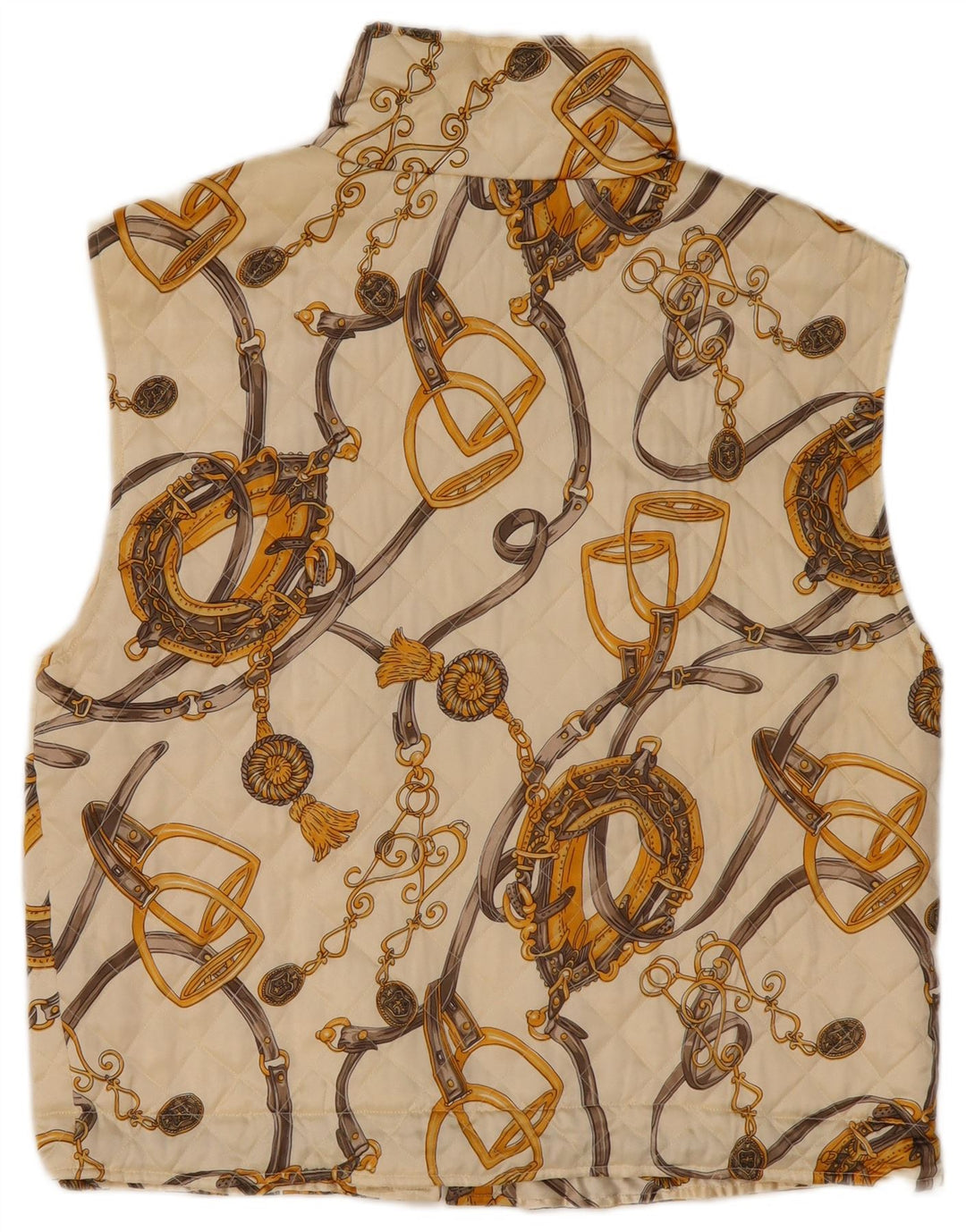 Colete acolchoado feminino VINTAGE com padrão abstrato Reino Unido 14 grande seda branca