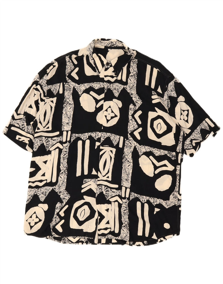 Camisa masculina vintage de manga curta IT 42 patchwork preto grande
