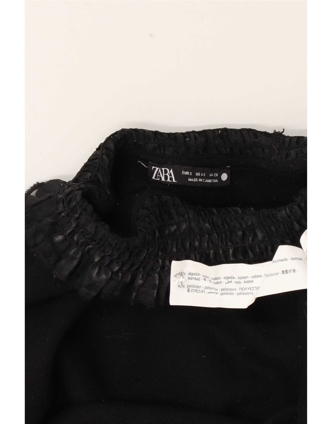 Blusa feminina Zara de manga comprida grande tamanho UK 10 algodão preto pequeno