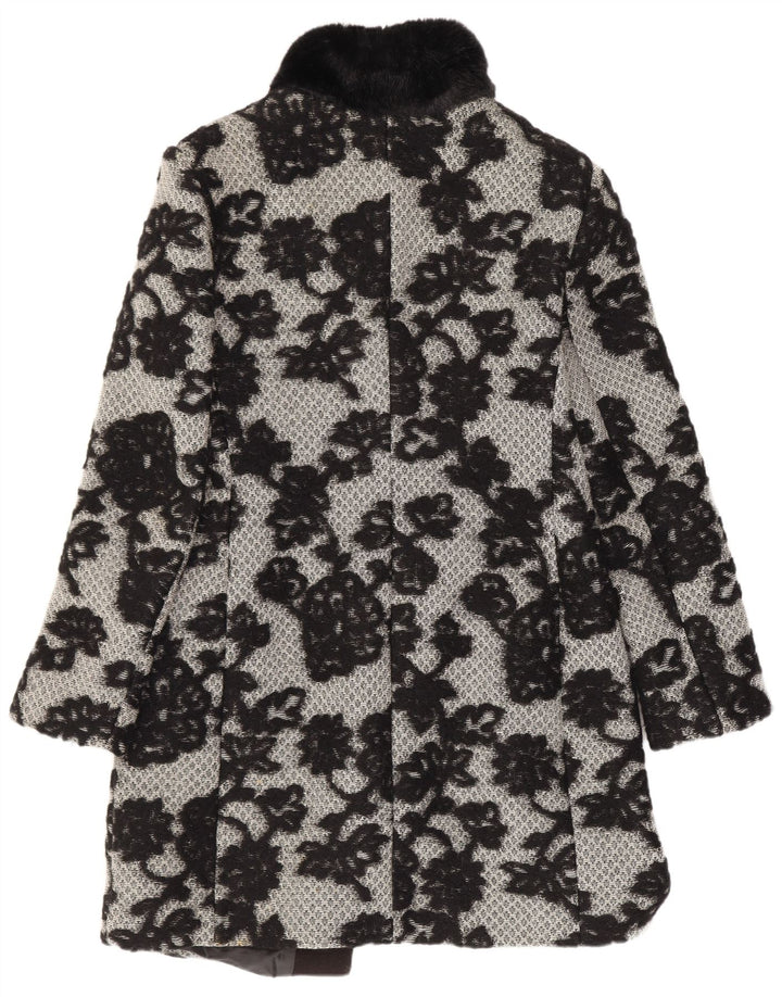 Sobretudo feminino vintage UK 12 médio preto floral clássico