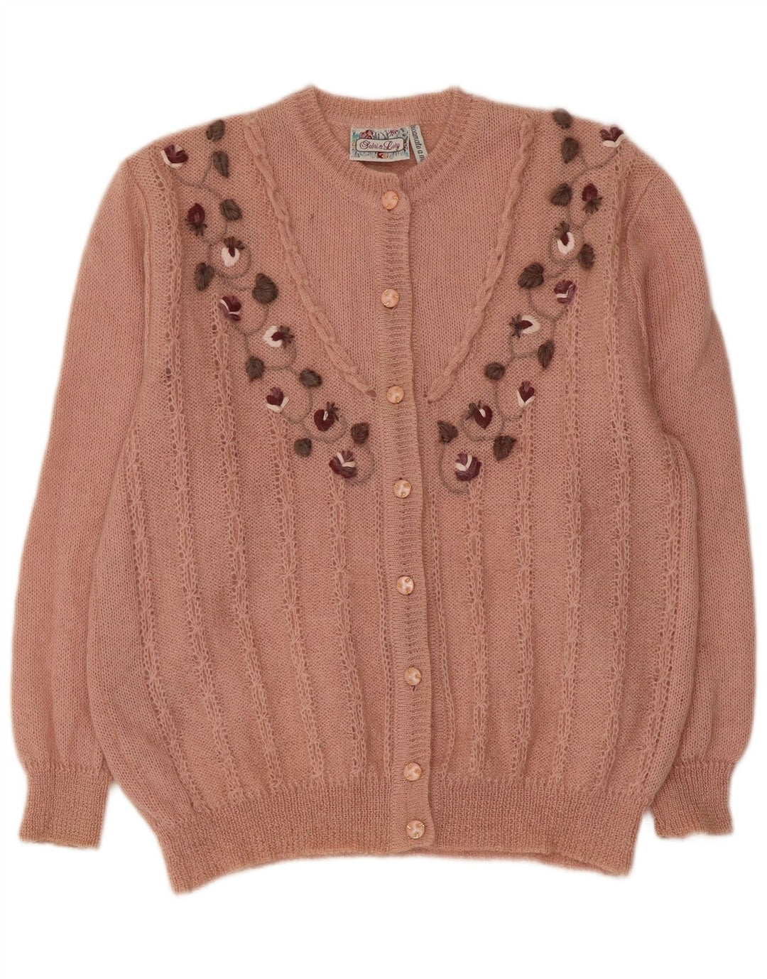 Suéter cardigã feminino RICAMO A MANO IT 50 XL rosa floral mohair