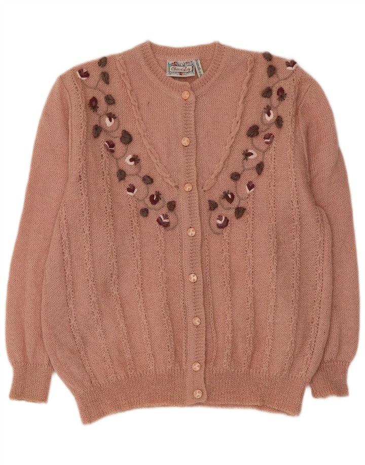 Suéter cardigã feminino RICAMO A MANO IT 50 XL rosa floral mohair