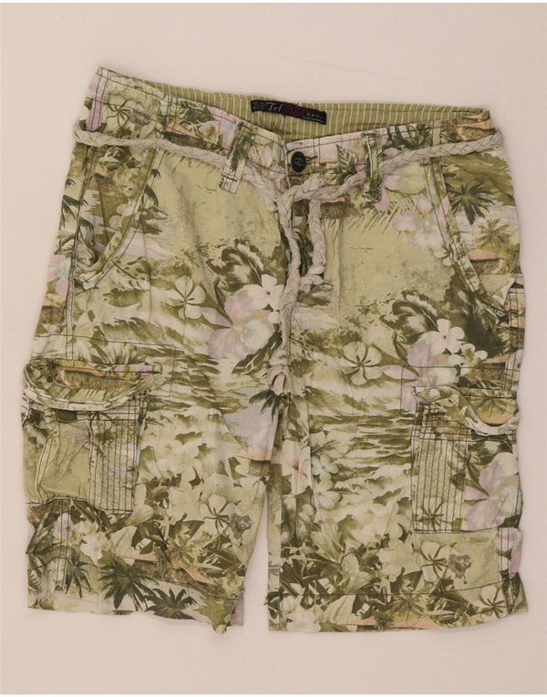 Zara Womens Trafaluc Cargo Shorts EU 36 XS W26 Verde Floral Algodão