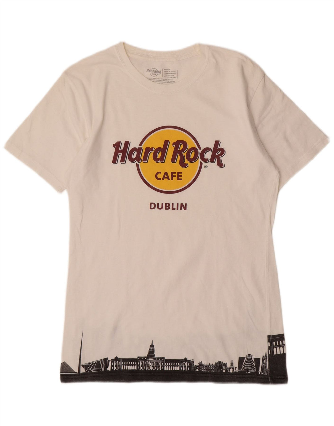 Camiseta masculina Hard Rock Cafe Dublin com estampa gráfica de algodão branco médio