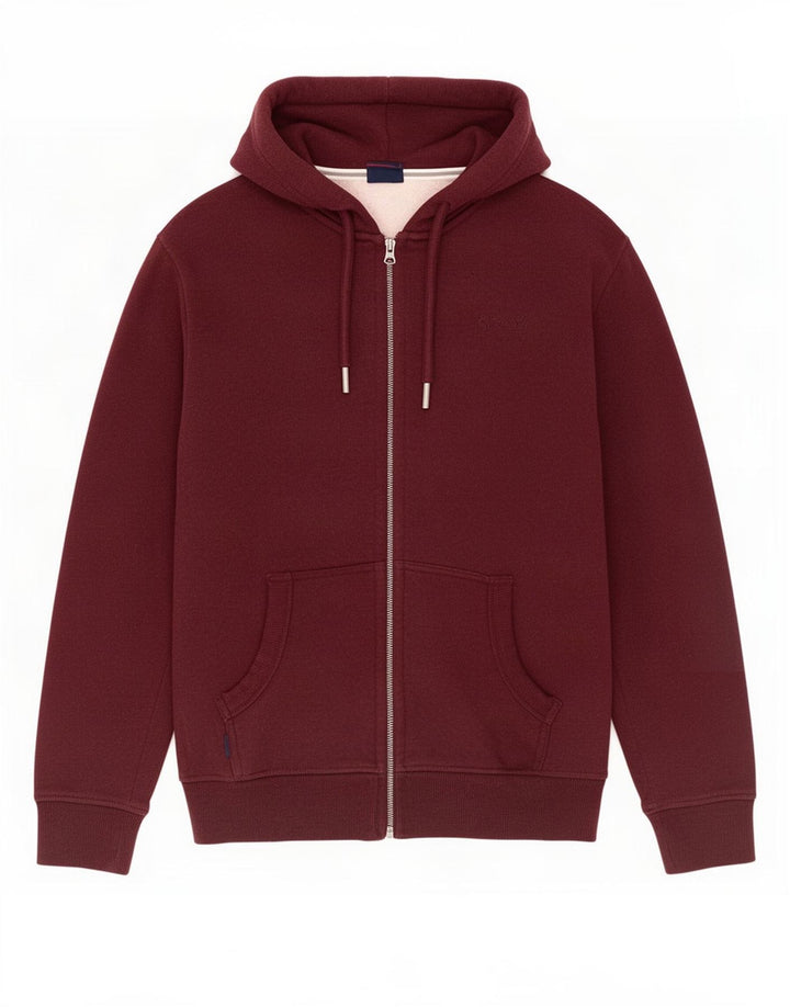 Suéter masculino Superdry com capuz e zíper médio marrom algodão