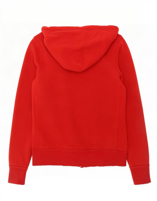 Abercrombie & Fitch Suéter masculino com capuz e zíper gráfico desgastado médio vermelho
