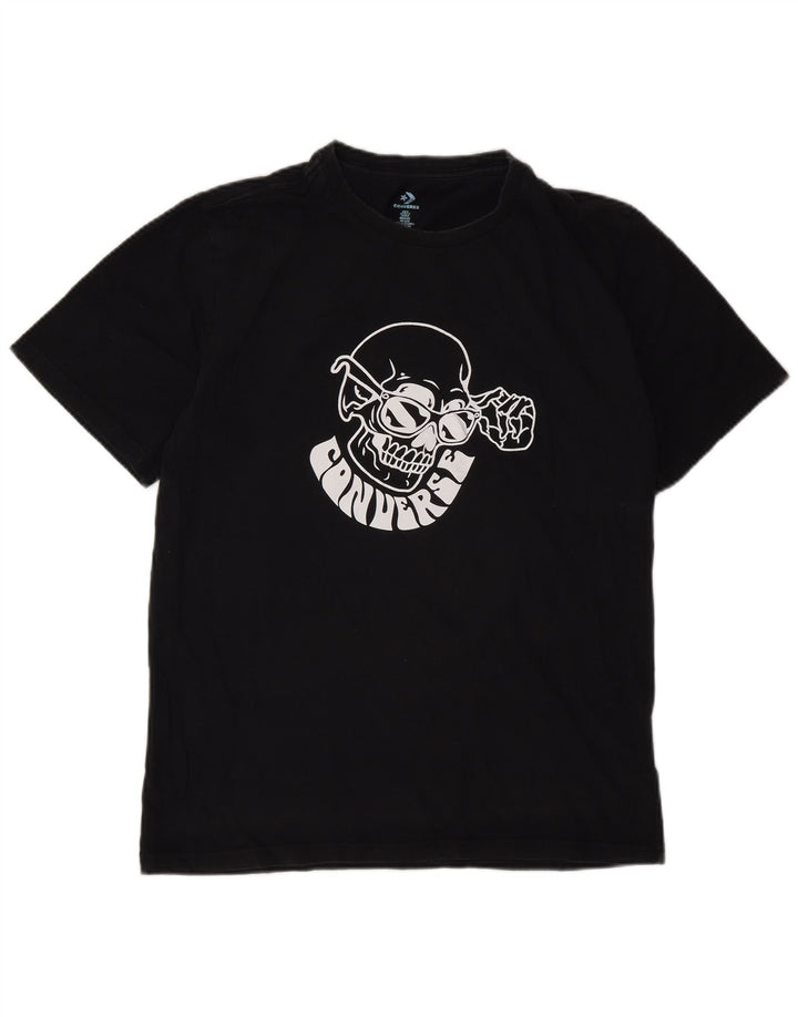 Converse Mens Graphic T-Shirt Top Pequeno Algodão Preto