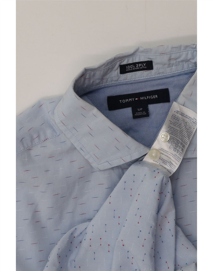 Camisa masculina TOMMY HILFIGER pequena de algodão manchado azul