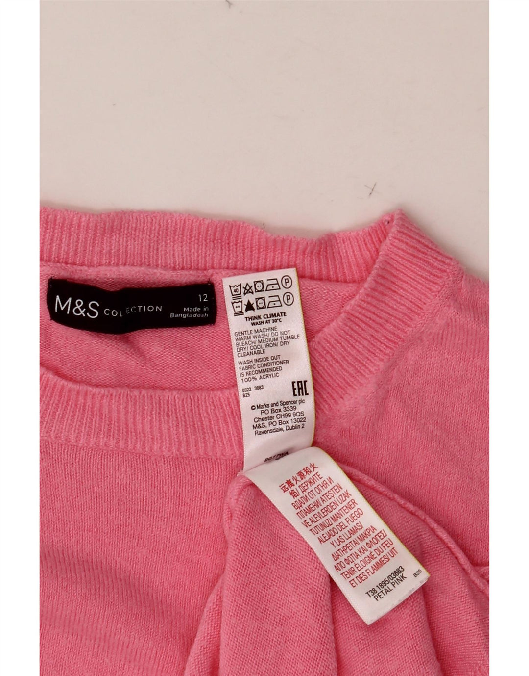 Suéter feminino MARKS & SPENCER com gola redonda UK 12 acrílico rosa médio