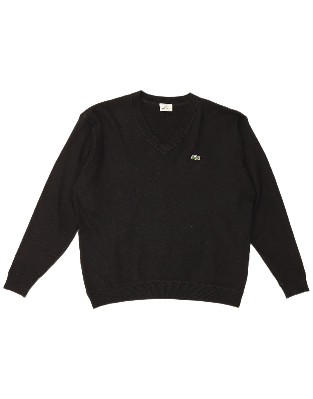 Suéter masculino Lacoste com decote em V tamanho 8 3XL lã preta