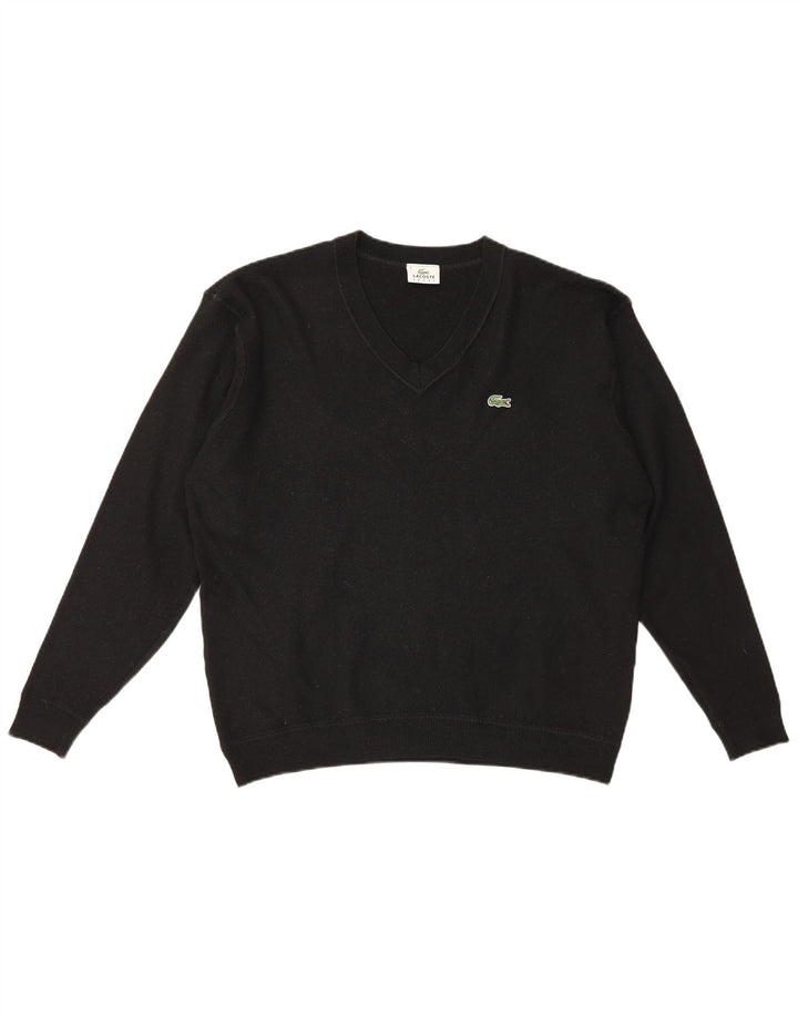 Suéter masculino Lacoste com decote em V tamanho 8 3XL lã preta