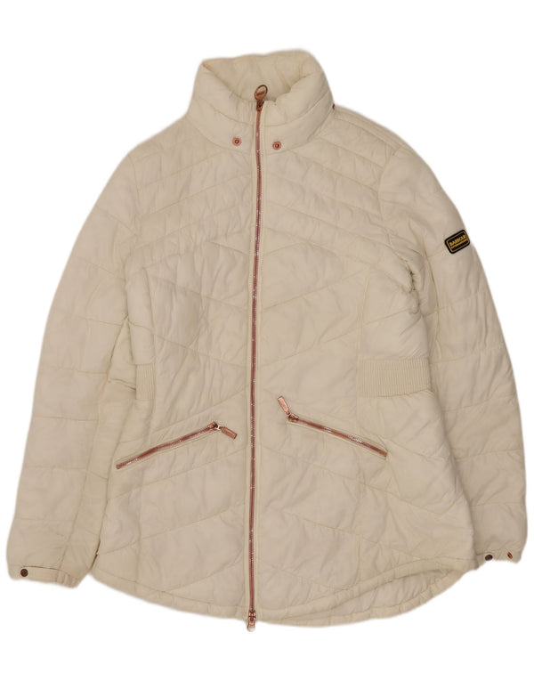 Casaco acolchoado feminino Barbour UK 14 grande branco sintético