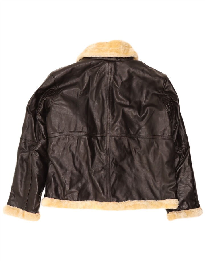 Jaqueta masculina VINTAGE Shearling UK 50 5XL couro marrom