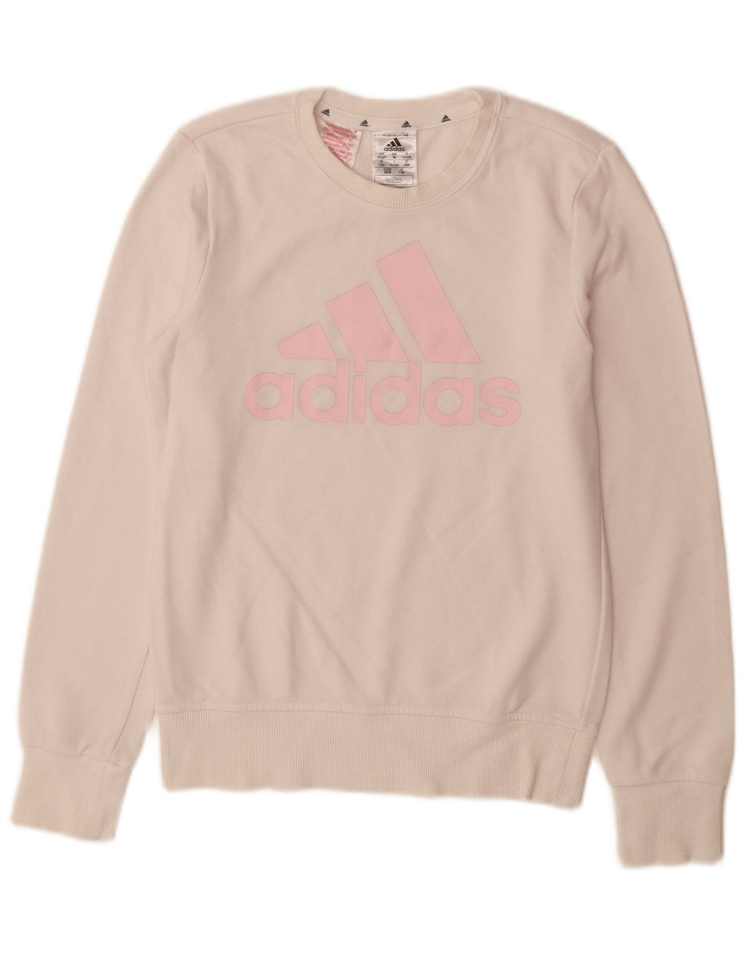 ADIDAS Meninas Graphic Sweatshirt Jumper 11-12 Anos Branco Algodão