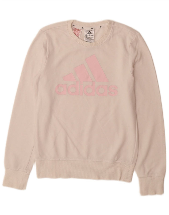 ADIDAS Meninas Graphic Sweatshirt Jumper 11-12 Anos Branco Algodão