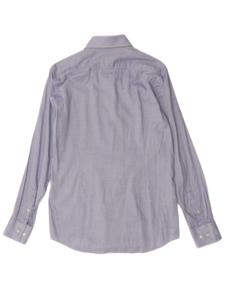 Camisa masculina Hugo Boss tamanho 39 15 1/2 algodão manchado azul médio