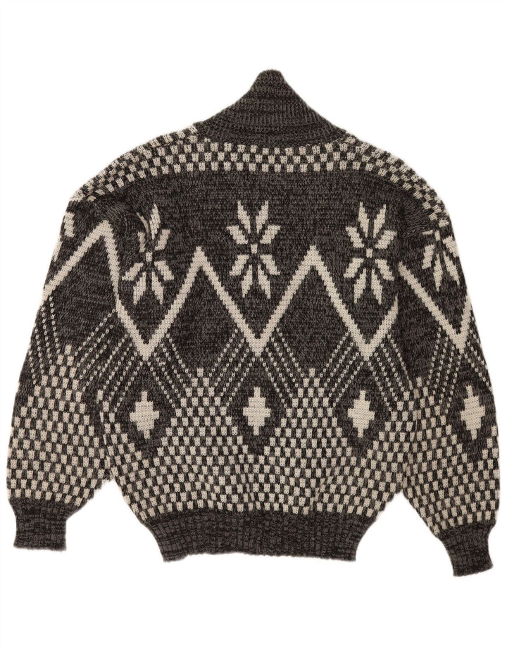 Suéter masculino vintage com gola xale e meio geométrico cinza médio