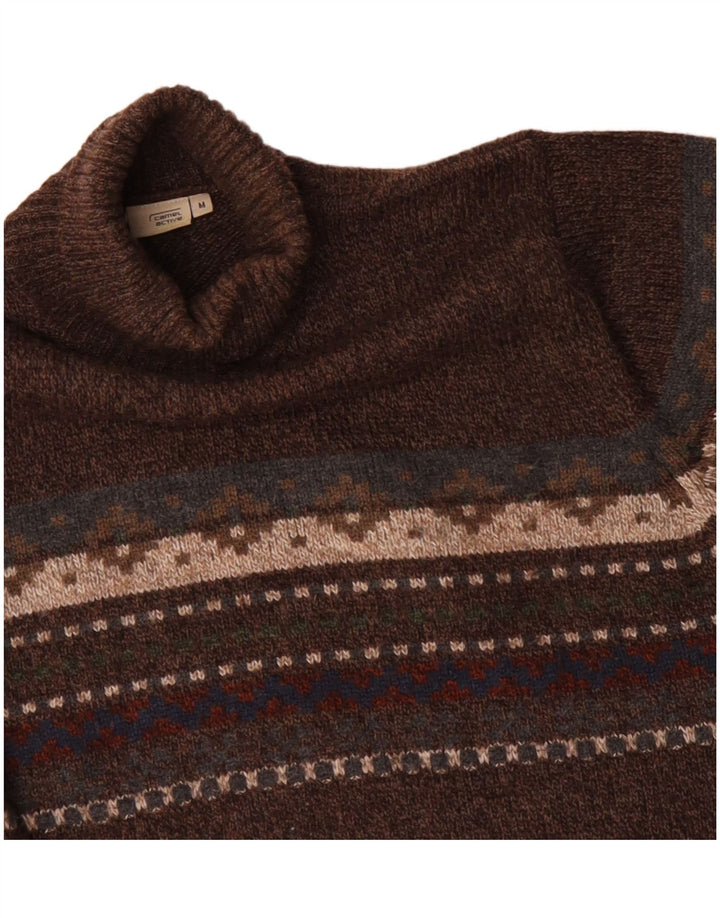 Suéter masculino Camel Active com gola redonda, marrom médio, lã Fair Isle