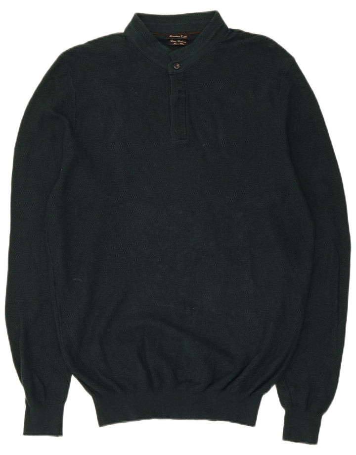 Suéter masculino Massimo Dutti com gola redonda e botão verde médio