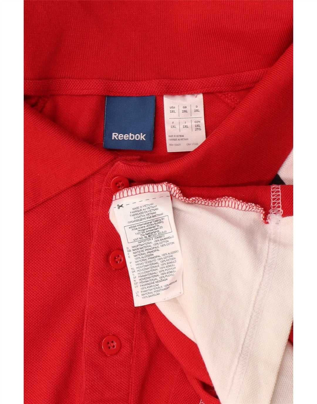 REEBOK Camisa polo masculina gráfica 2XL algodão colorblock vermelho