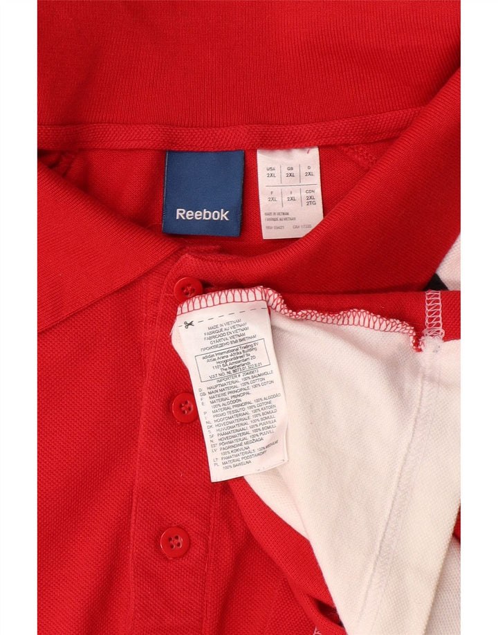 REEBOK Camisa polo masculina gráfica 2XL algodão colorblock vermelho