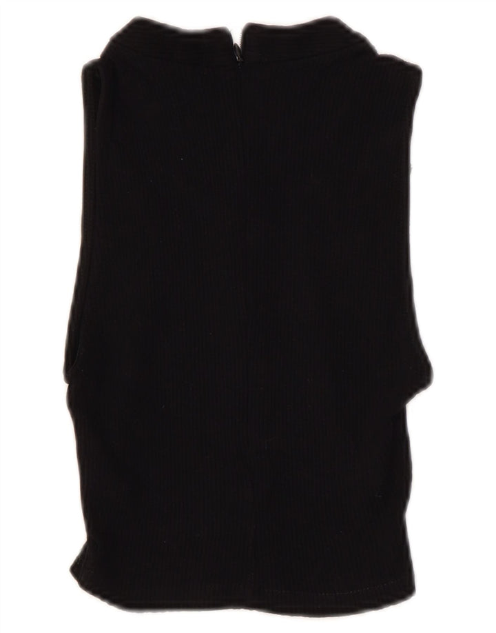 Zara Top curto sem mangas feminino UK 8 pequeno preto viscose