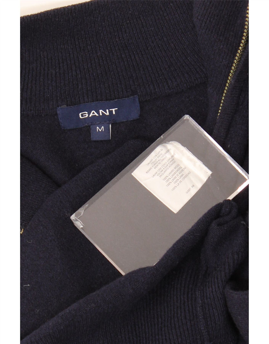 Suéter masculino GANT com zíper e gola em lã de carneiro azul marinho médio