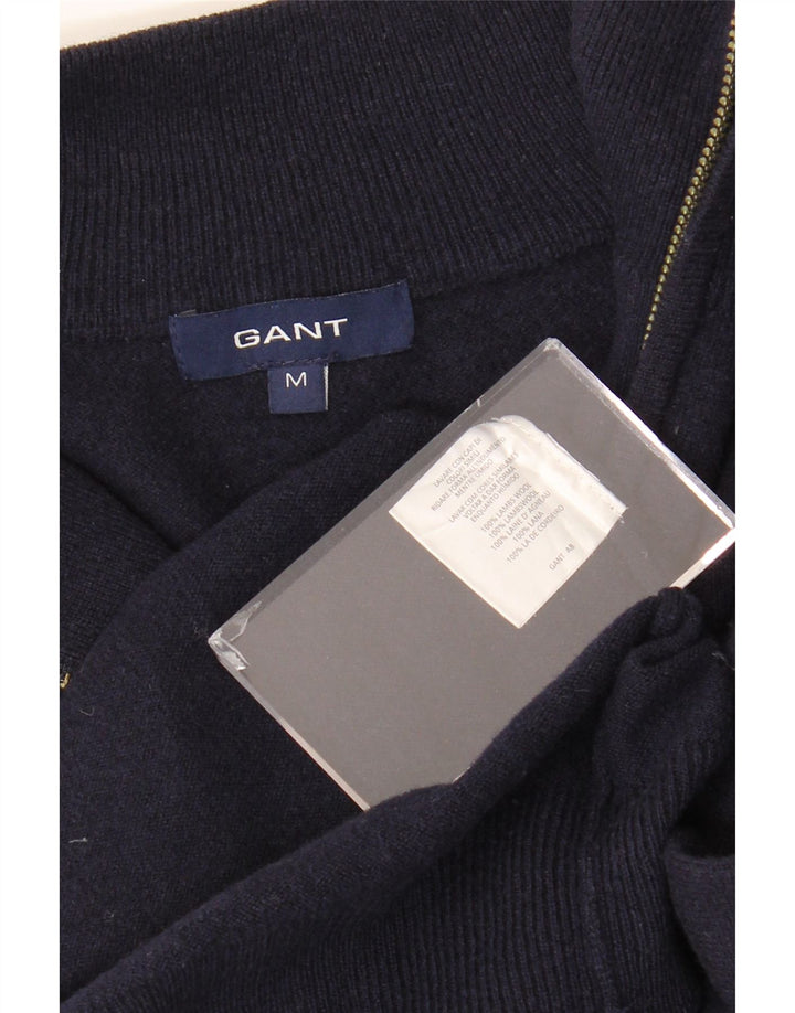 Suéter masculino GANT com zíper e gola em lã de carneiro azul marinho médio