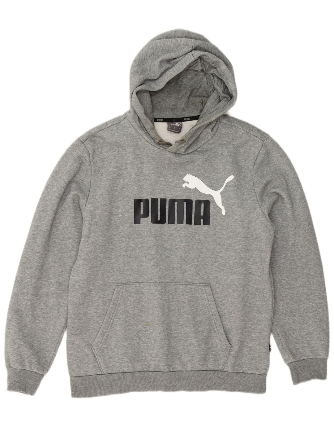Suéter com capuz gráfico masculino Puma, algodão manchado cinza médio
