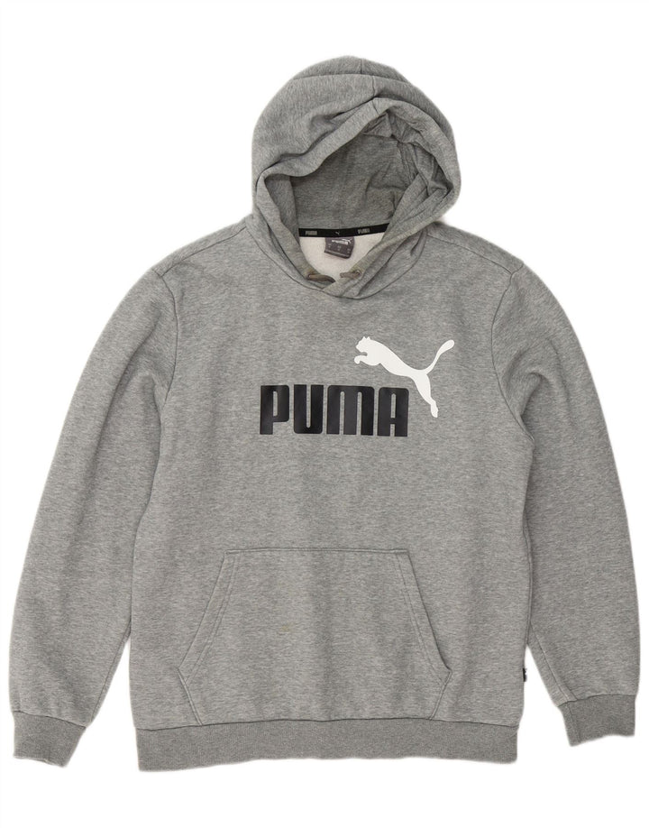 Suéter com capuz gráfico masculino Puma, algodão manchado cinza médio