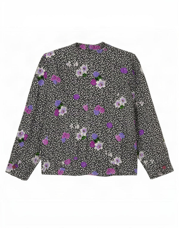 Blusa feminina vintage UK 12 médio preto floral