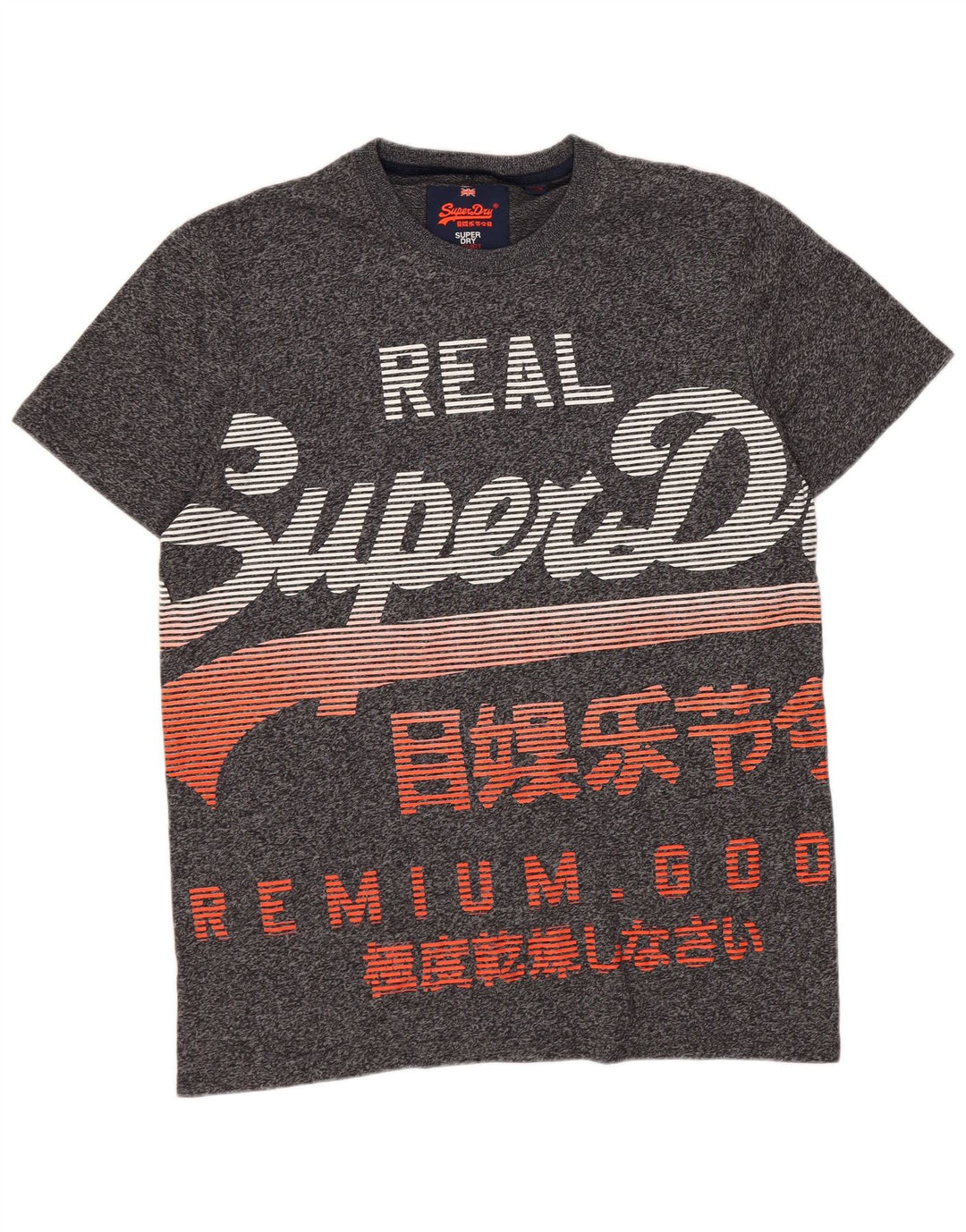 Camiseta gráfica masculina Superdry Top XL algodão manchado cinza