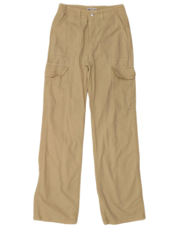 Calça cargo feminina Zara Bootcut EU 34 2XS W24 L32 algodão bege