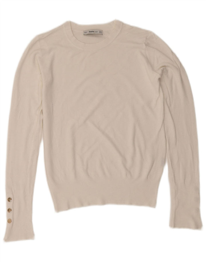 Zara Suéter feminino cropped com gola redonda Reino Unido 10 pequeno branco