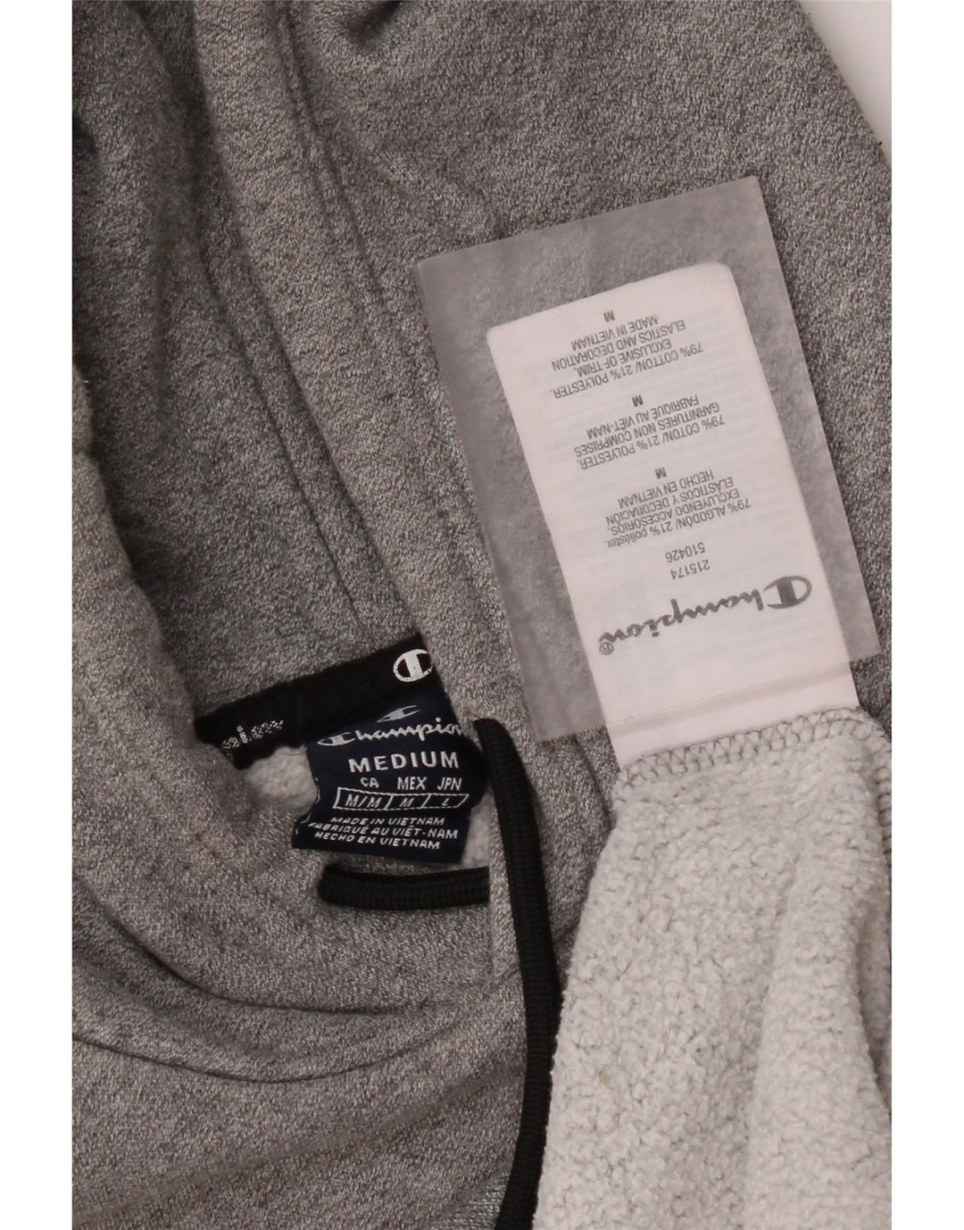 Jumper masculino com capuz gráfico Champion algodão manchado cinza médio