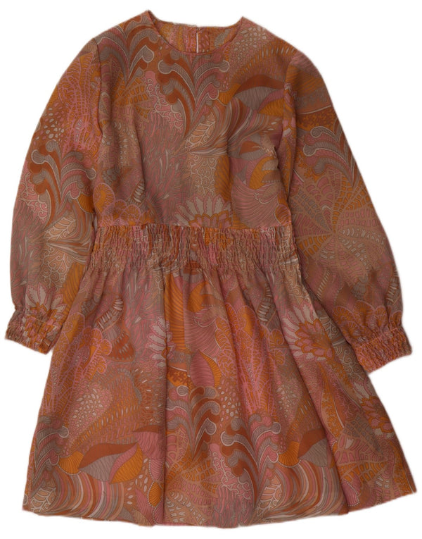 Vestido feminino VINTAGE manga comprida evasê Reino Unido 12 médio paisley multicolorido