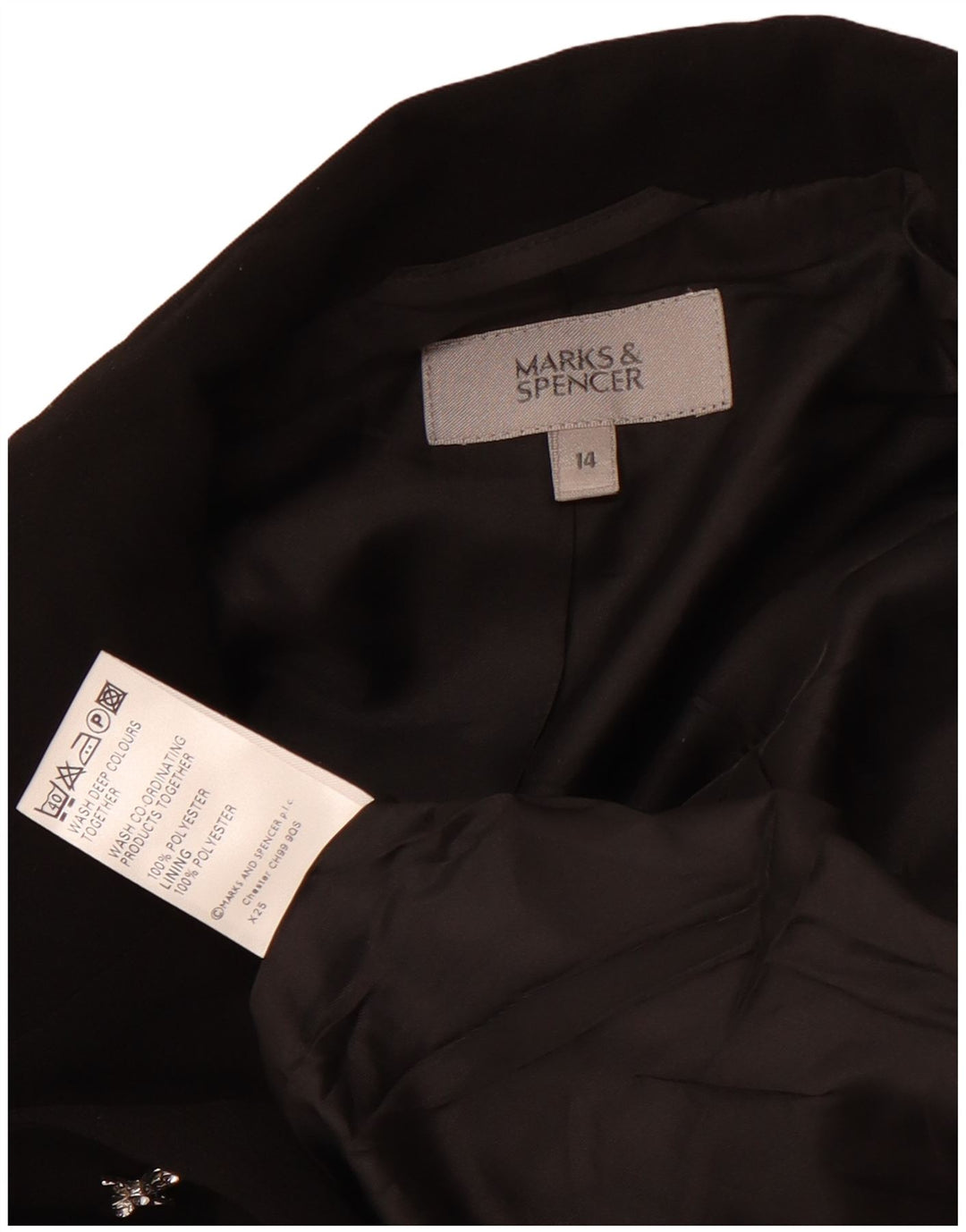 Jaqueta blazer feminina de 2 botões MARKS & SPENCER UK 14 poliéster preto médio