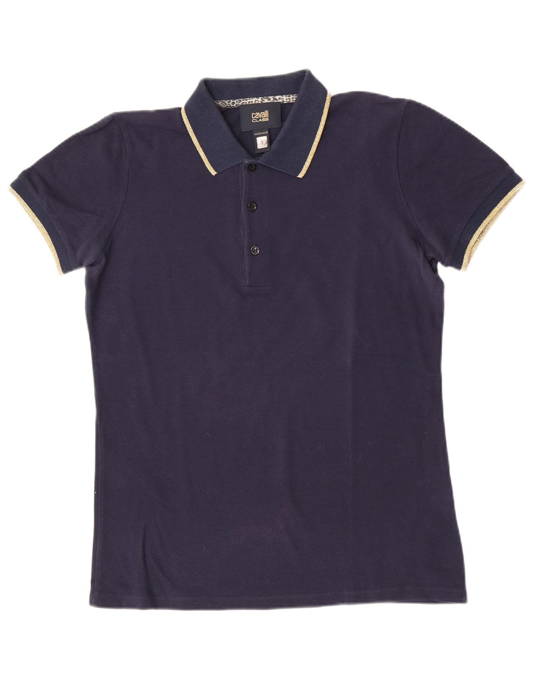 Camisa polo masculina Roberto Cavalli pequena algodão azul marinho