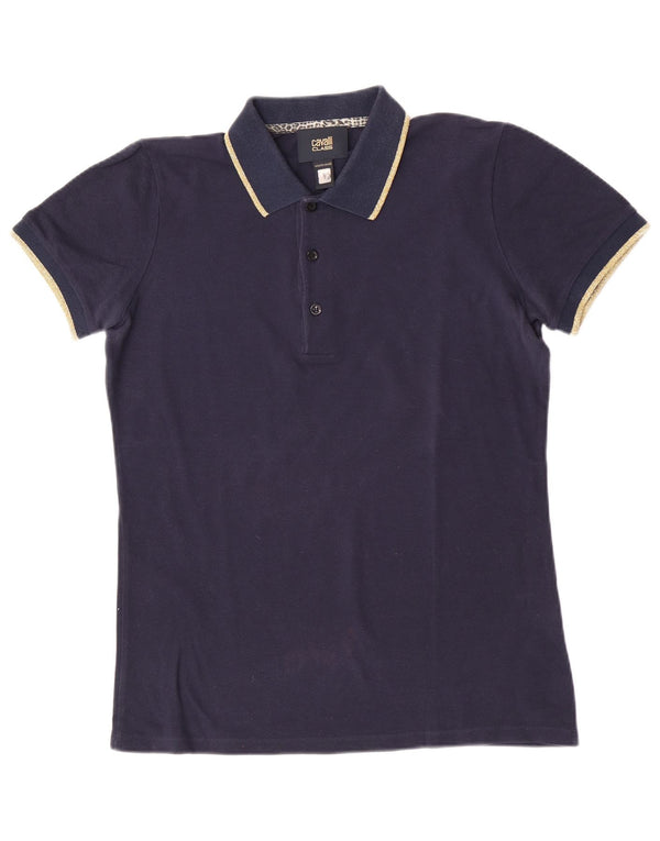 Camisa polo masculina Roberto Cavalli pequena algodão azul marinho