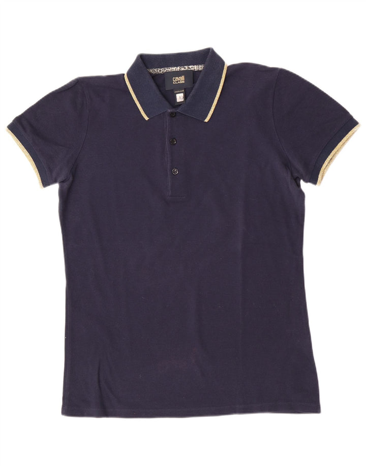 Camisa polo masculina Roberto Cavalli pequena algodão azul marinho