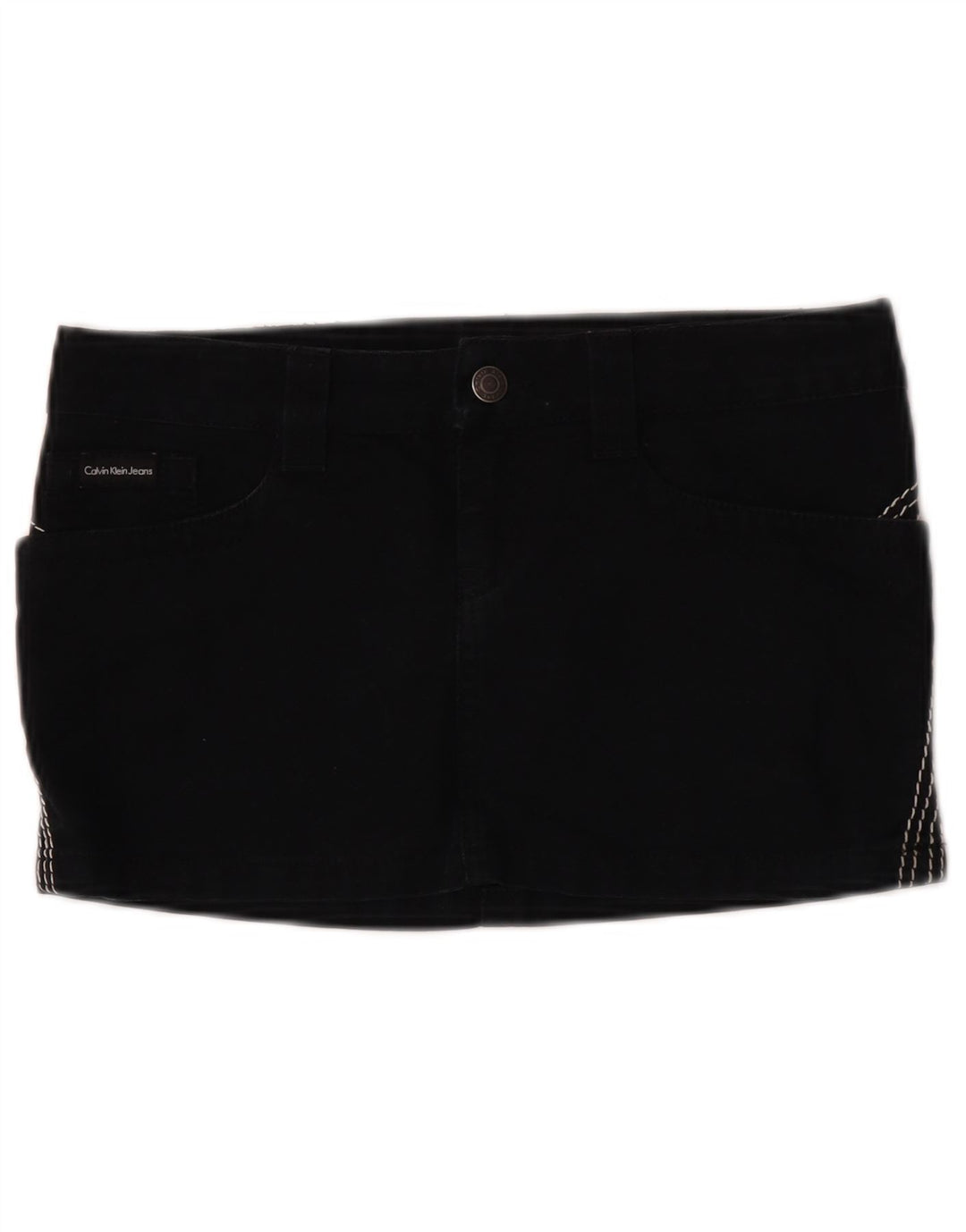 Mini saia jeans feminina Calvin Klein W26 pequena algodão preto
