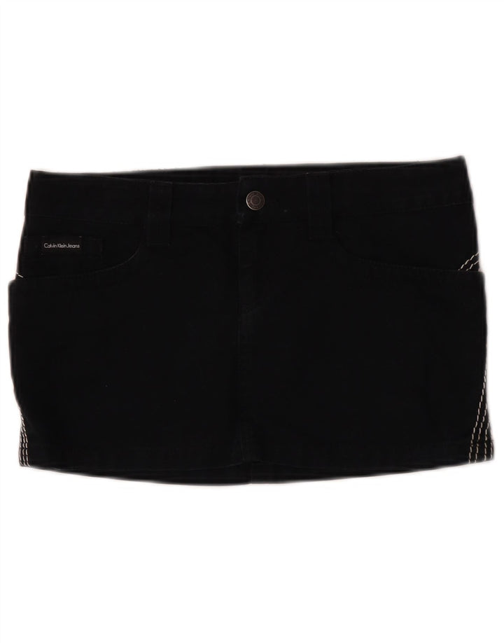 Mini saia jeans feminina Calvin Klein W26 pequena algodão preto