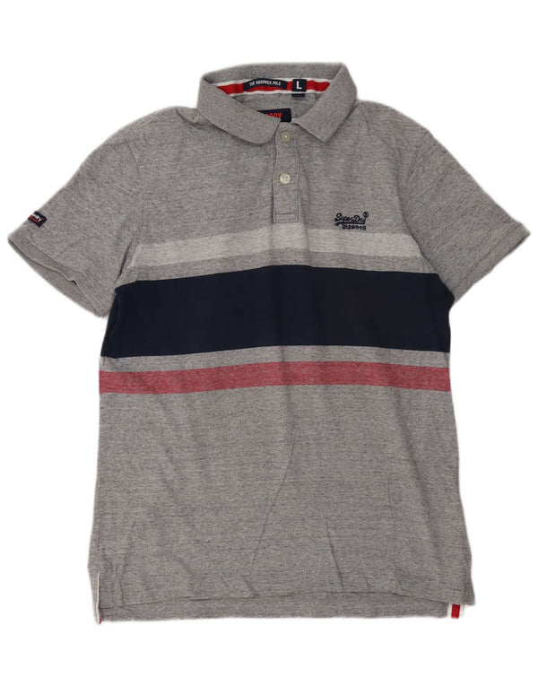 Camisa polo masculina Superdry grande algodão listrado cinza