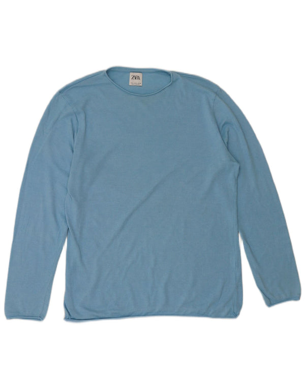 Zara Suéter masculino com gola redonda grande azul