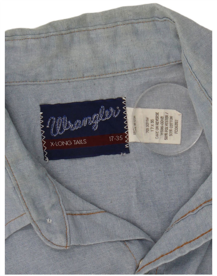 Camisa Wrangler masculina ocidental tamanho 17 XL azul poliéster