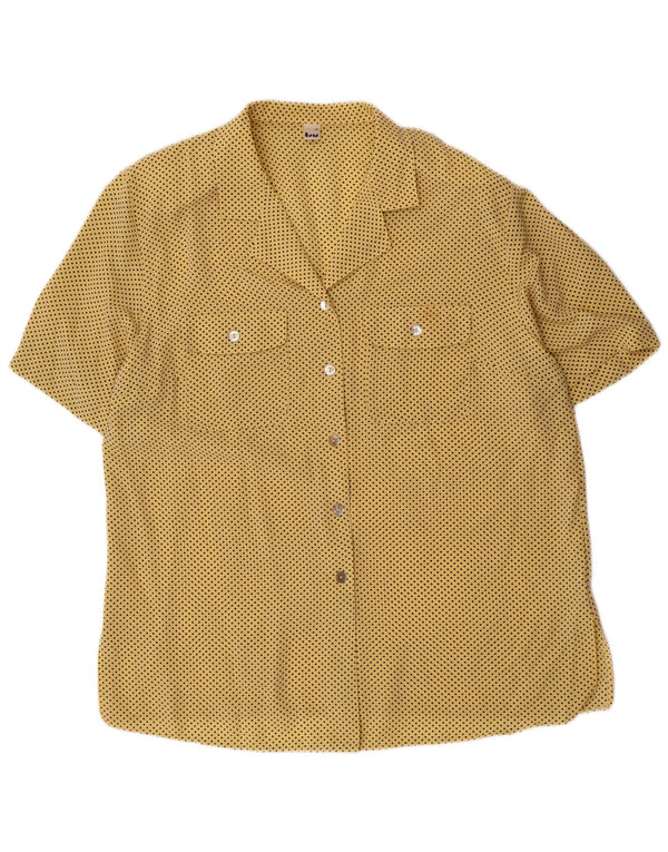 TRU Womens Short Sleeve Shirt Blouse UK 18 XL Yellow Polka Dot Polyester