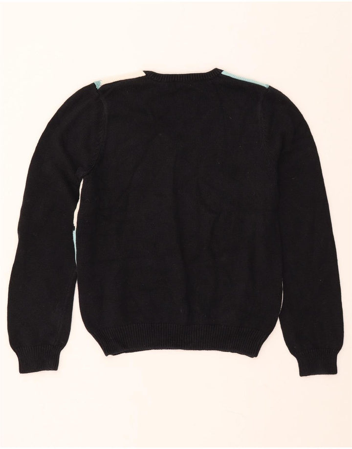 Suéter feminino de golfe com decote em V IZOD Reino Unido 12 médio preto argyle/diamante